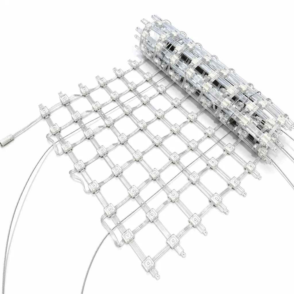 outdoor building led mesh light screen white background