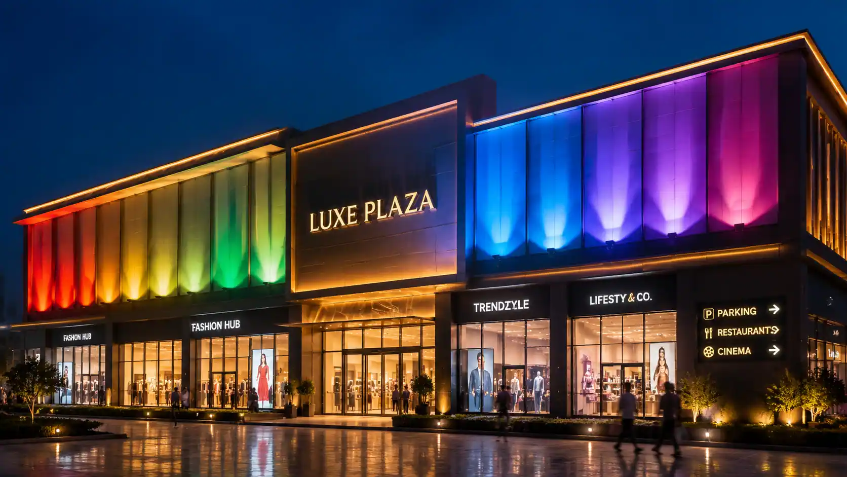 commercial building facade lighting retail storefront