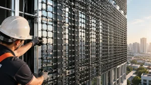 led mesh screen installation building facade