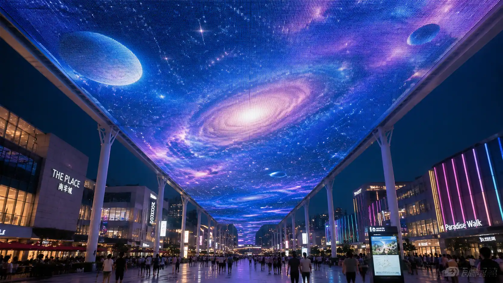 led sky screen mesh display lighting cityscape