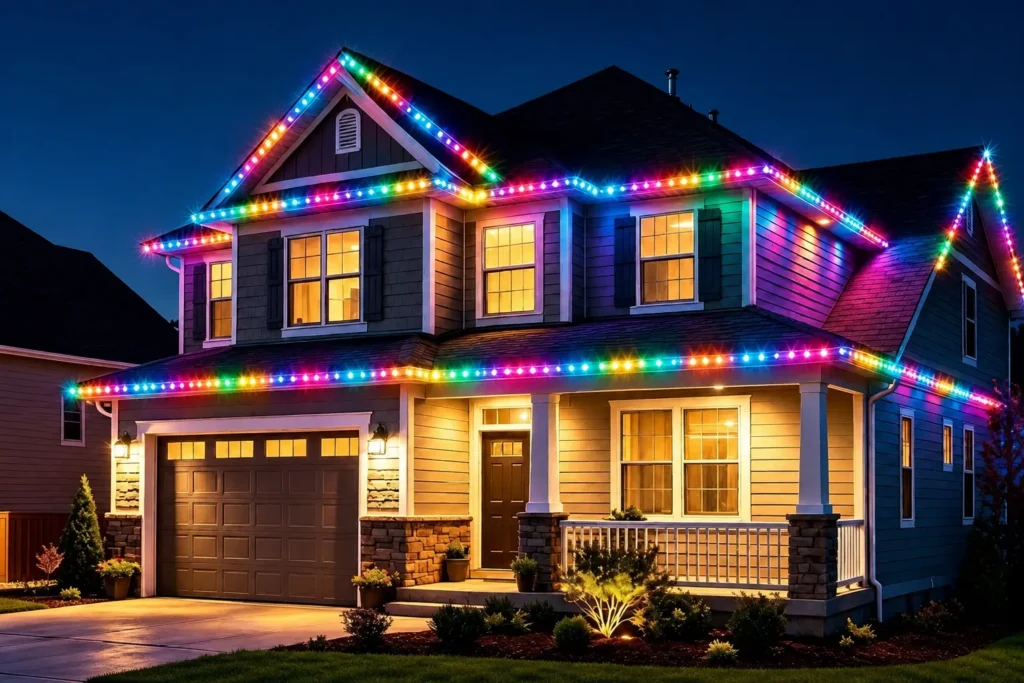 permanent eaves lights night view