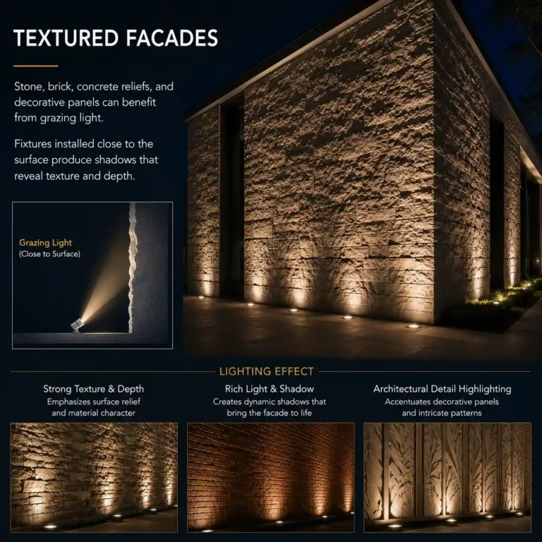 textured facade grazing lighting